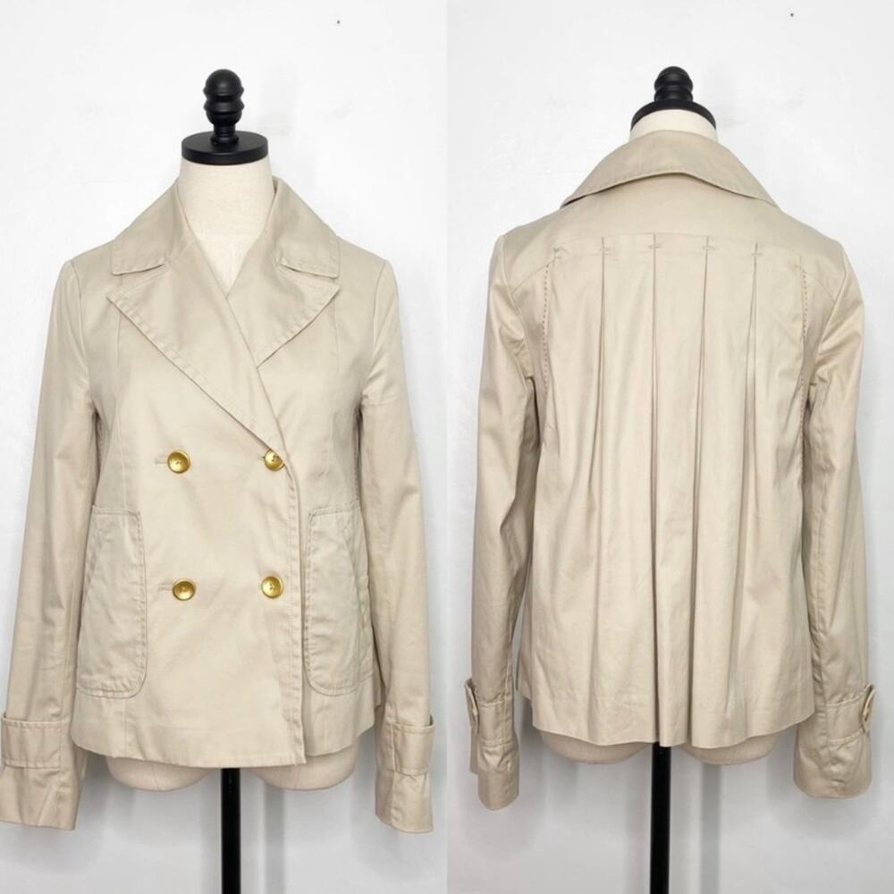 Anthropologie Cartonnier Alderley Pea Coat Tan Jacket Pleated Boho Size 2
